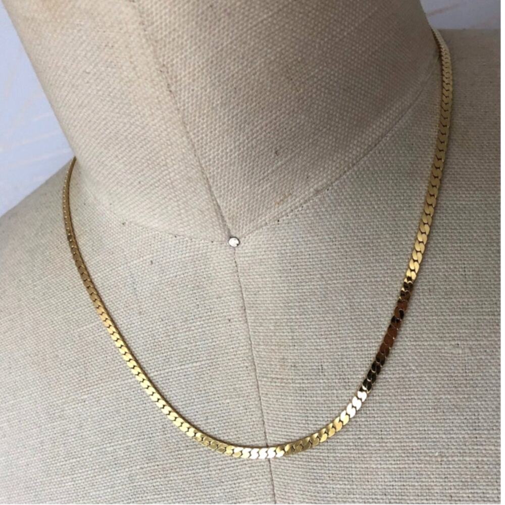 New Dainty Gold plated flat chain layering necklace 17” minimalist classic